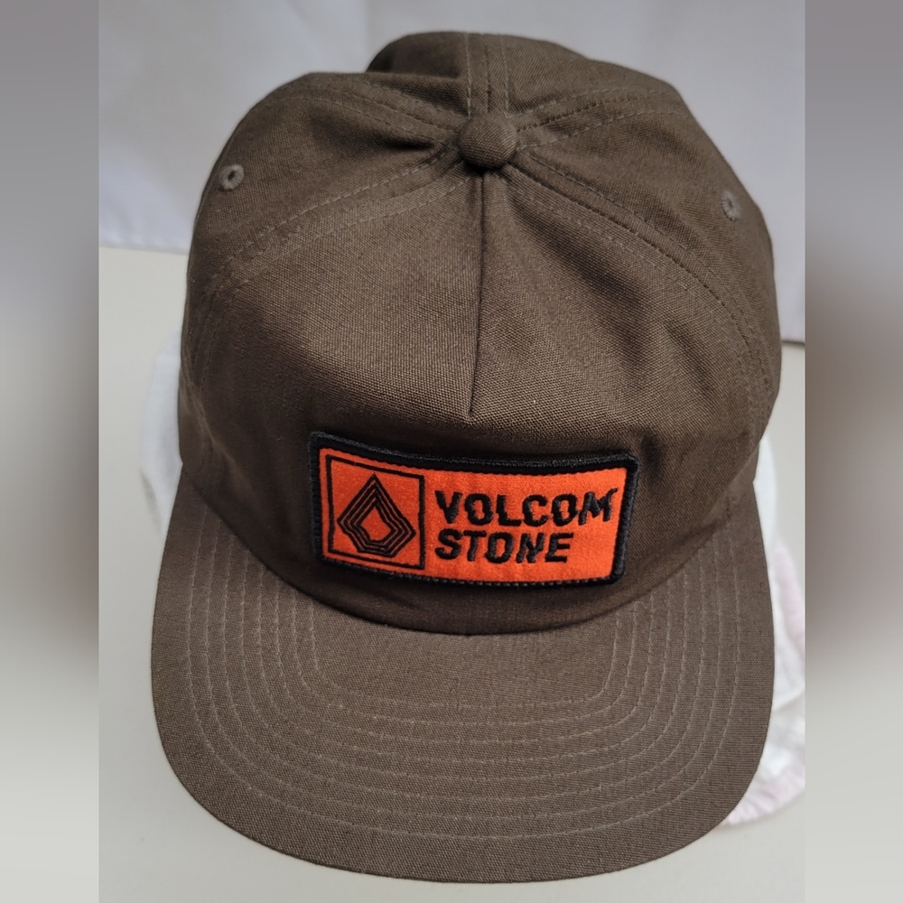 Volcom Stone Brown Trucker Hat Orange Patch Logo Snapback Cap OS Adjustable - Picture 2 of 8